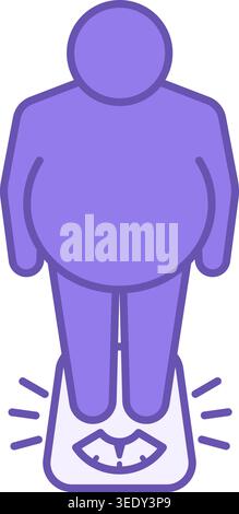 Colored Body Weight Icon. Vector Illustration. Fat Man Standing On Scales. Measuring Weight. Healthy Lifestyle. Nutrition Concept Stock Vector