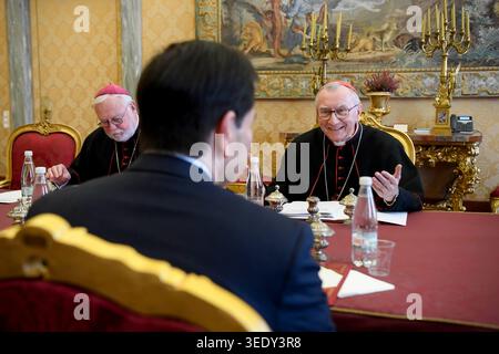 Vatican, Vatican City. 07th May, 2026. U.S. Secretary of State Marco Rubio meets with the Vatican's Cardinal Secretary of State Pietro Parolin in The Vatican on Thursday, May 7, 2026. Photo by Vatican Media/UPI. Credit: UPI/Alamy Live News Stock Photo