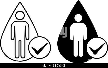 Water Balance Icons. Black and White Vector Illustration. Water Ratio in the Human Body. Healthy Lifestyle. Nutrition Concept Stock Vector