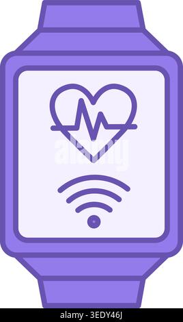 Colored Smart Watch Icon. Vector Illustration. Internet Watch for Measuring Pulse. Heartbeat. Healthy Lifestyle. Technology and Medicine Concept Stock Vector