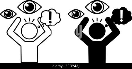 Paranoia Icons. Black and White Vector Illustration. Mental Disorder, Suspicion, Mistrust, and Hallucinations. Mental Health Concept Stock Vector