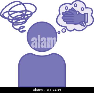 Colored Obsessive Compulsive Disorder Icon. Vector Illustration. Mental Disorder, Obsessive Thoughts and Rituals, Anxiety. Man Washes Hands Often, Fea Stock Vector