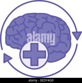 Colored Recovery Mental Health Icon. Vector Illustration. Human Brain. Psychology, Psychotherapy and Healthy Lifestyle Stock Vector