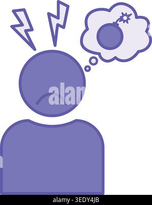Colored Post Traumatic Stress Disorder Icon. Vector Illustration. Severe Mental Disorder, PTSD. Irritability, Aggression, Sleep Problems. Mental Healt Stock Vector