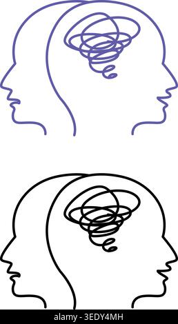 Multiple Personality Icons. Vector Illustration. Two Personalities in One Person. Mental Disorder, Split Personality, Medicine. Mental Health Concept Stock Vector