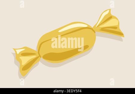 Minimalist Golden Wrapped Candy Vector Top View of Sweet Bonbon in Foil Wrapper for Dessert Branding Celebration and Cozy Lifestyle Design Isolated Stock Vector