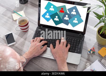 Leadership concept shown on a laptop used by a man Stock Photo