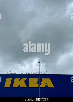 Ominous looking grey clouds over Ikea store in Giltbrook, Nottingham, UK Stock Photo