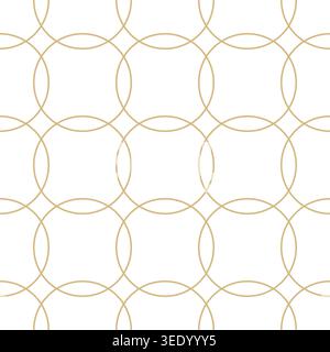 Elegant seamless geometric pattern with overlapping gold circles on white background. Minimal abstract design with clean modern lines and luxury aesth Stock Vector