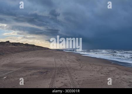 Dark skies at the north sea in Denmark. Stock Photo