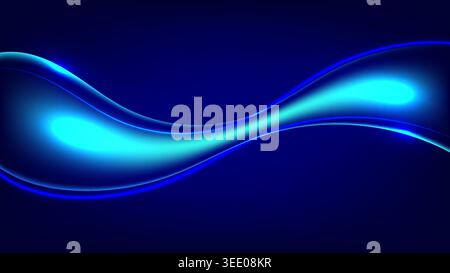 elegant abstract blue wave glowing with neon cyan light on a deep navy background to futuristic motion and high tech energy Stock Vector