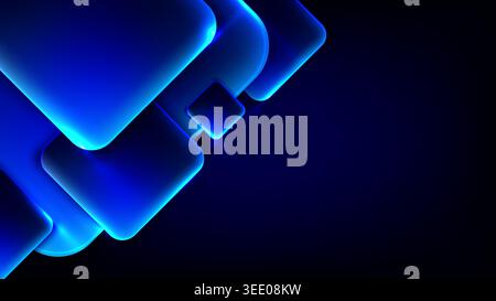 Abstract blue glowing glass squares background with neon light layered geometric shapes for modern high tech digital design and corporate presentation Stock Vector