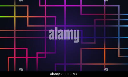 abstract neon geometric grid background with glowing multi colored lines and digital network pattern for modern technology concepts Stock Vector