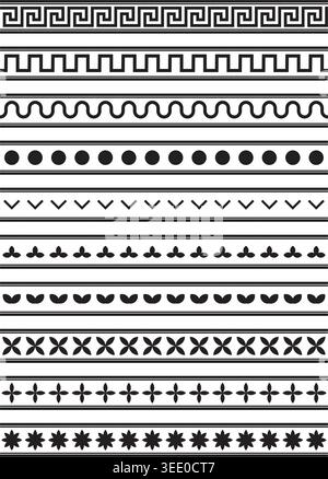 Greek Motif Pattern Border Set Geometric Decorative Greek Key Line Borders Collection Stock Vector