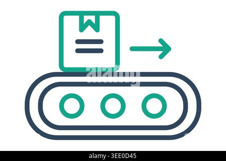 Conveyor belt icon. Linear icon conveyor belt of a parcel on a motorized with a directional arrow, representing automated sorting, warehouse processin Stock Vector