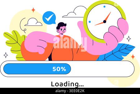Loading Vector Illustration Featuring Progress Bar Buffering Process Mobile App Upload Status and Digital Waiting Design Stock Vector