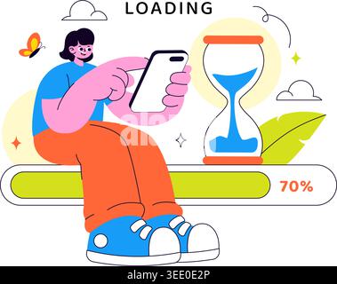Loading Vector Illustration Featuring Progress Bar Buffering Process Mobile App Upload Status and Digital Waiting Design Stock Vector