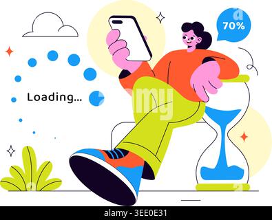 Loading Vector Illustration Featuring Progress Bar Buffering Process Mobile App Upload Status and Digital Waiting Design Stock Vector
