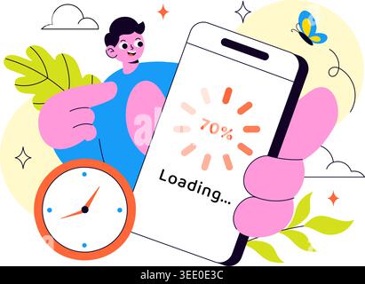Loading Vector Illustration Featuring Progress Bar Buffering Process Mobile App Upload Status and Digital Waiting Design Stock Vector