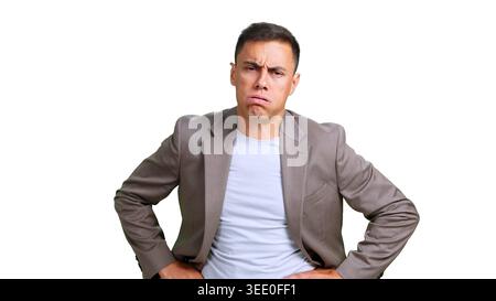 Man feeling disappointed and tired with a sad expression on his face Stock Photo