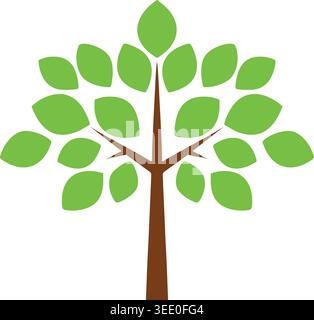 Simple illustration of a young tree with a brown trunk and many bright green leaves arranged around branches. Stock Vector