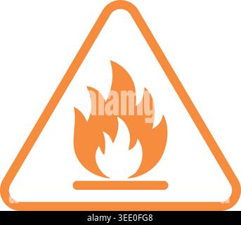 Simple illustration of a triangular warning sign containing an orange flame symbol. Stock Vector