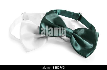 Different stylish bow ties on white background Stock Photo
