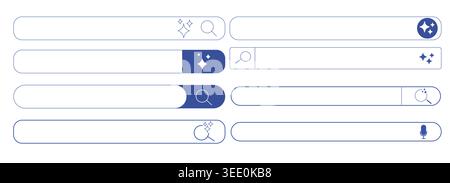 Website prompt bar, ai frame set. Artificial intelligence, machine learning technology, chat, futuristic, button. Search bar Internet browser engine. Vector illustration Stock Vector