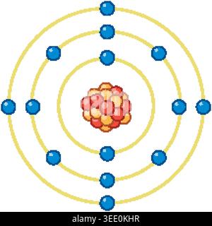 Flat vector illustration of a Bohr atomic model with a central nucleus and orbiting electrons Stock Vector