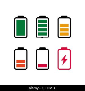 Vertical Colorful Battery Charge Status Icon Collection Stock Vector
