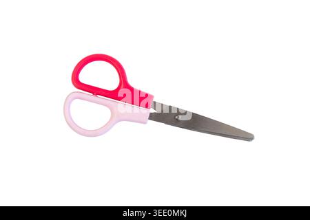Red and Pink Office Stationery Scissors Isolated on White Background Stock Photo