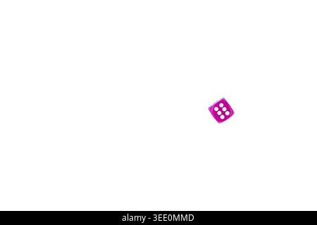 Single Purple Dice for Gaming and Probability Concept Isolated on White Background Stock Photo