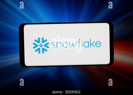 Stuttgart, Germany - 04-27-2026: In this photo illustration, the logo of US analytics platform company Snowflake Inc. is displayed on a smartphone Stock Photo
