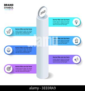 Infographic template with icons and 6 options or steps. Isometric column. Can be used for workflow layout, diagram, banner, webdesign. Vector illustra Stock Vector