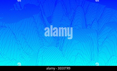 Digital landscape with mountains and plateus made of line grid in futuristic technology or science style Stock Vector
