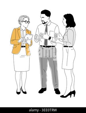 Professionals discuss business in a lively meeting Stock Vector