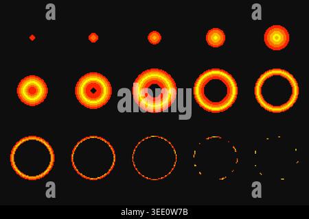 Pixel Art Explosion Frames Sequence Set Stock Vector