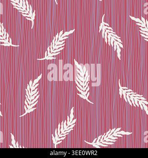 Folk Botanical Striped Leaf Pattern Red Stock Vector