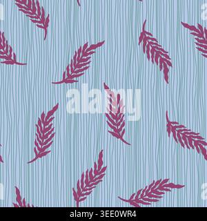 Folk Botanical Striped Leaf Pattern Blue Stock Vector