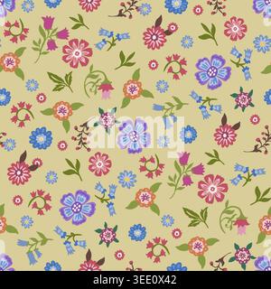 Yellow Ditsy Folk Floral Botanical Pattern Stock Vector