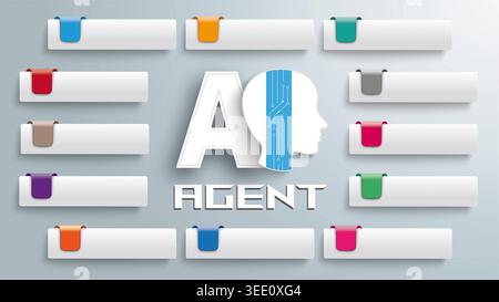AI Agent Pres Empt 12 Tabs Gray Infographic Template Modern artificial intelligence workflow infographic with AI technology concept and structured bus Stock Photo