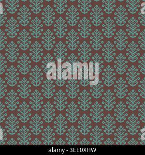Brown Teal Folk Floral Branch Pattern Stock Vector