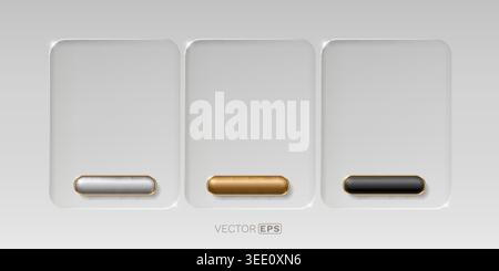 Modern UI design with three blank neumorphic panels and metallic buttons for web templates. Vector illustration Stock Vector