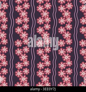 Dark Purple Wavy Floral Stripe Pattern Stock Vector