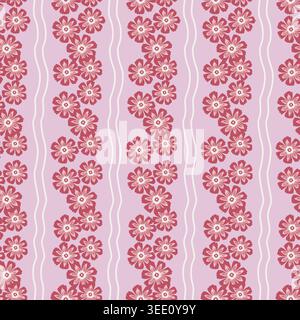 Lilac Wavy Floral Botanical Stripe Motif Stock Vector