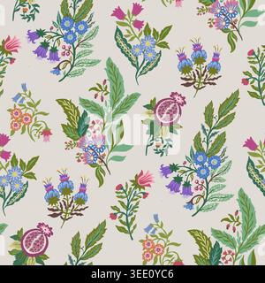 Bold Retro Black Folk Floral Print Stock Vector