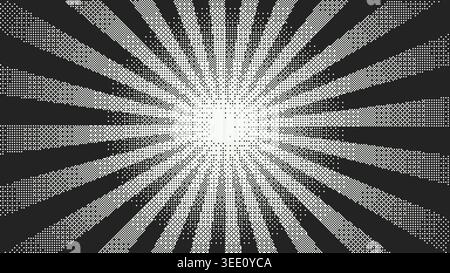 Pixel radial burst monochrome background illustration Stock Vector