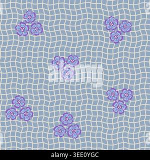 Light Blue Wavy Grid Floral Design Stock Vector