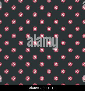 Dark Pink Ditsy Folk Daisy Design Stock Vector