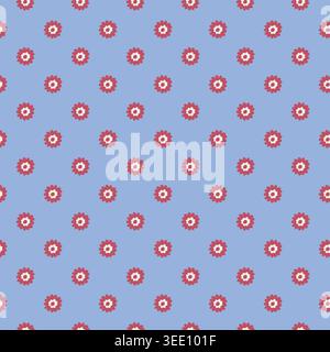 Blue Pink Ditsy Folk Daisy Pattern Stock Vector